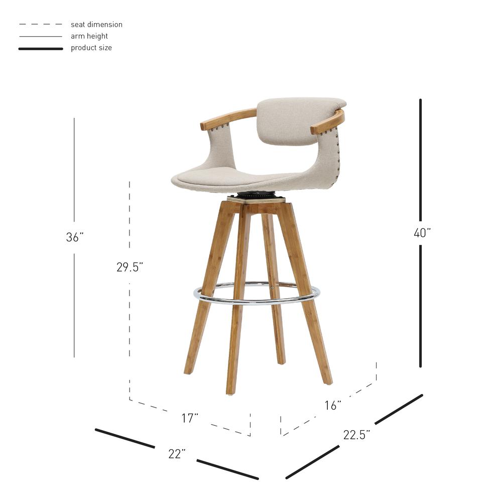 Fabric Bamboo Bar Stool, Stokes Linen Beige. Picture 6