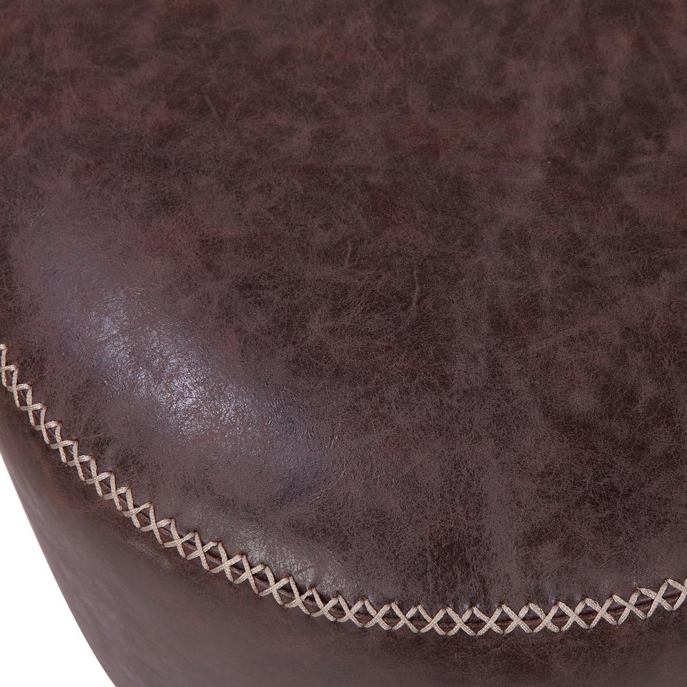 PU Leather Round Ottoman, Vintage Coffee Brown. Picture 3