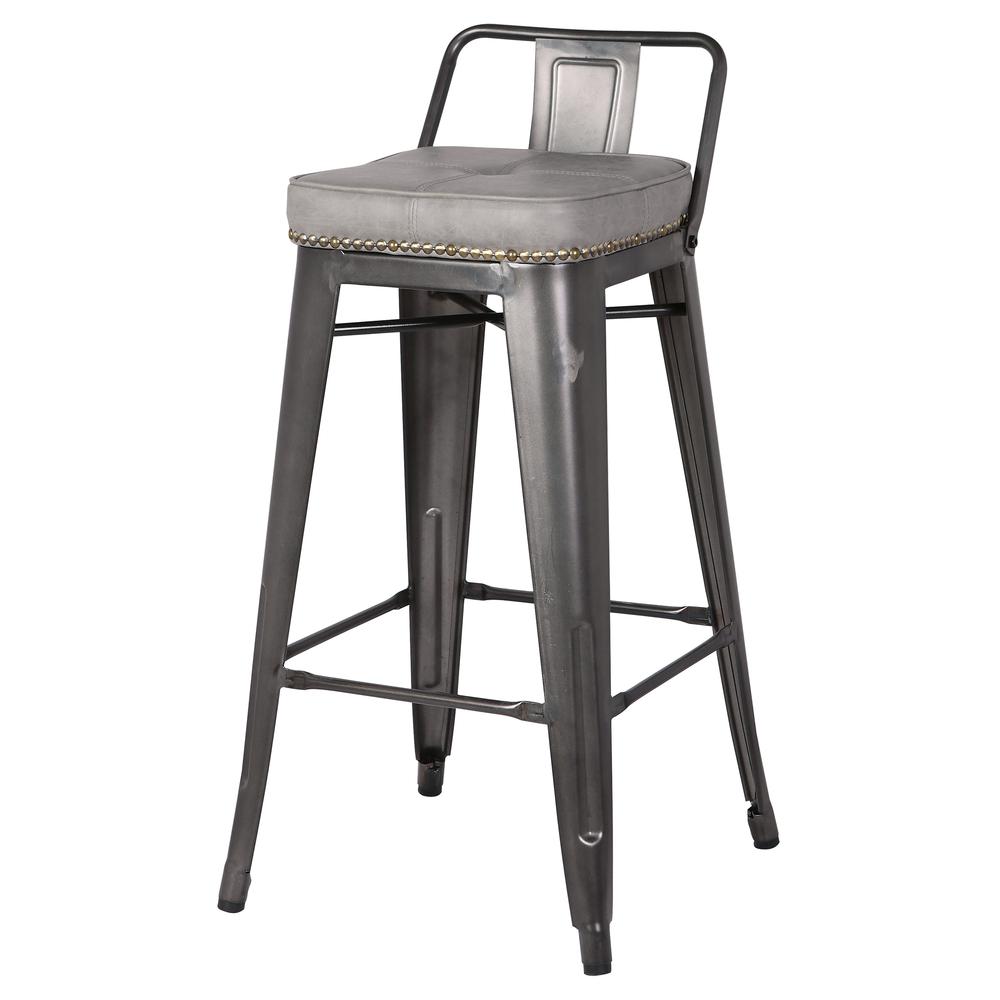 PU Leather Low Back Counter Stool,Set of 4,Vintage Mist Gray. Picture 1