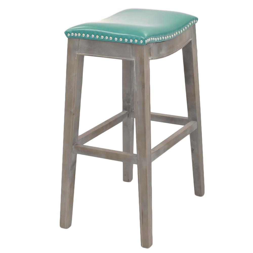 Elmo Bonded Leather Bar Stool, Turquoise. Picture 4
