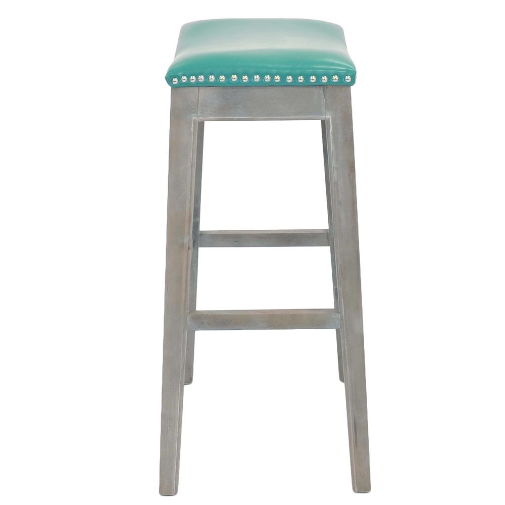 Elmo Bonded Leather Bar Stool, Turquoise. Picture 3