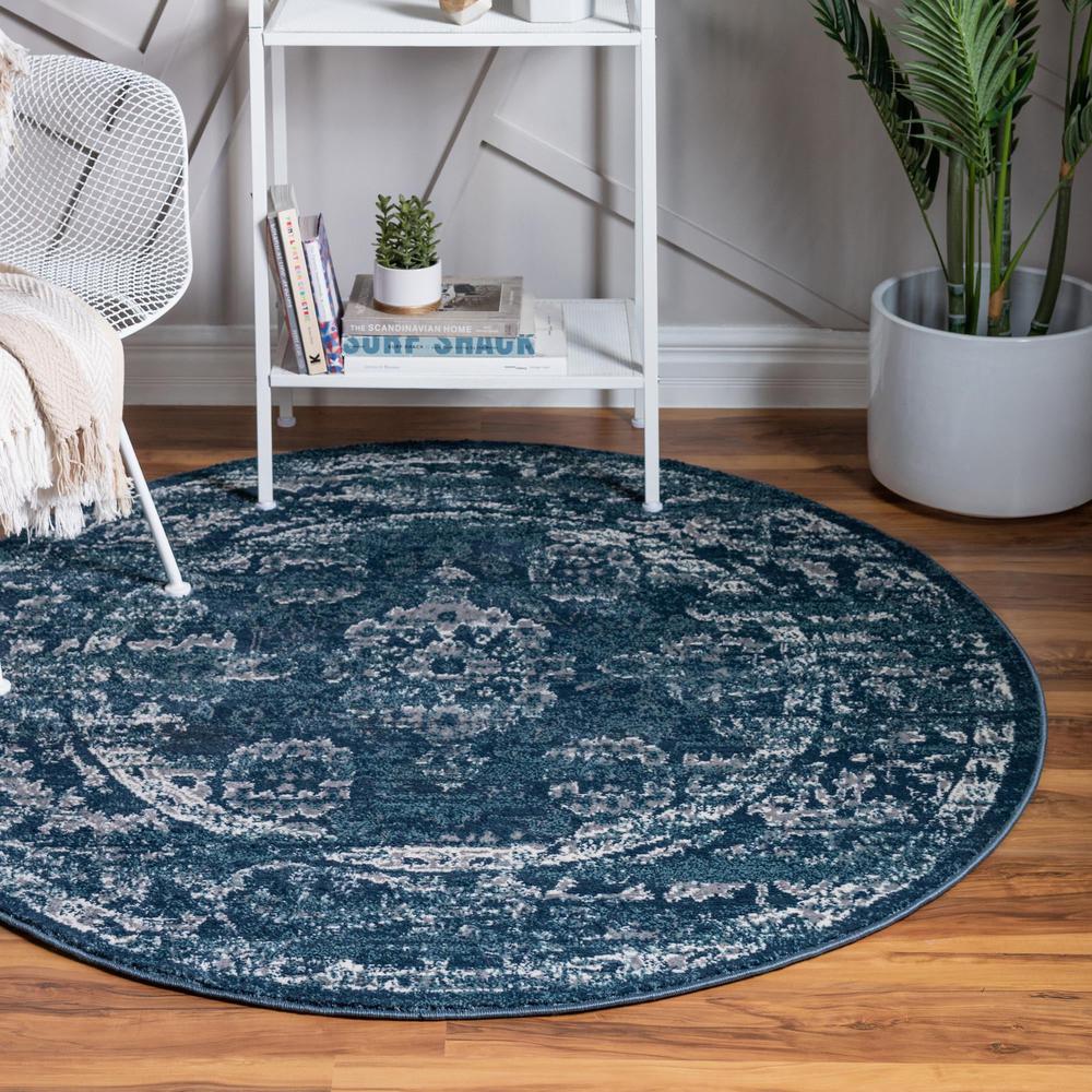 Unique Loom 5 Ft Round Rug in Navy Blue (3150088). Picture 2