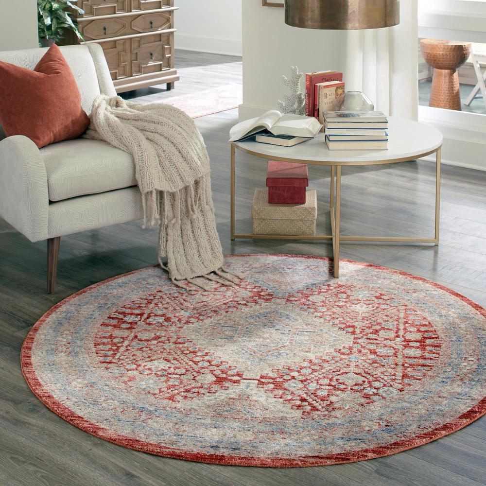 Unique Loom 4 Ft Round Rug in Red (3147975). Picture 2