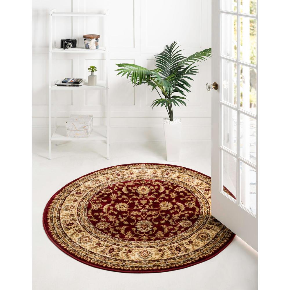 Unique Loom 3 Ft Round Rug in Red (3157610). Picture 2