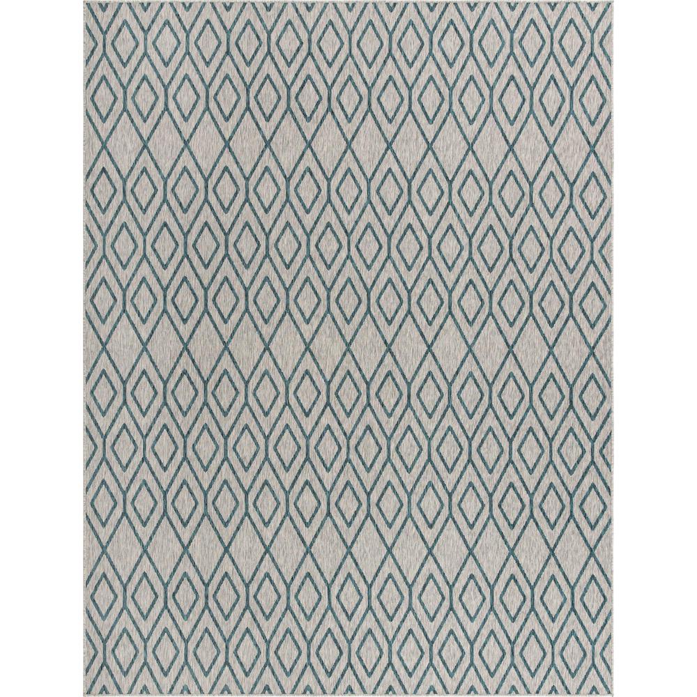 Jill Zarin Outdoor Turks and Caicos Area Rug 9' 0" x 12' 0", Rectangular Gray Teal. Picture 1