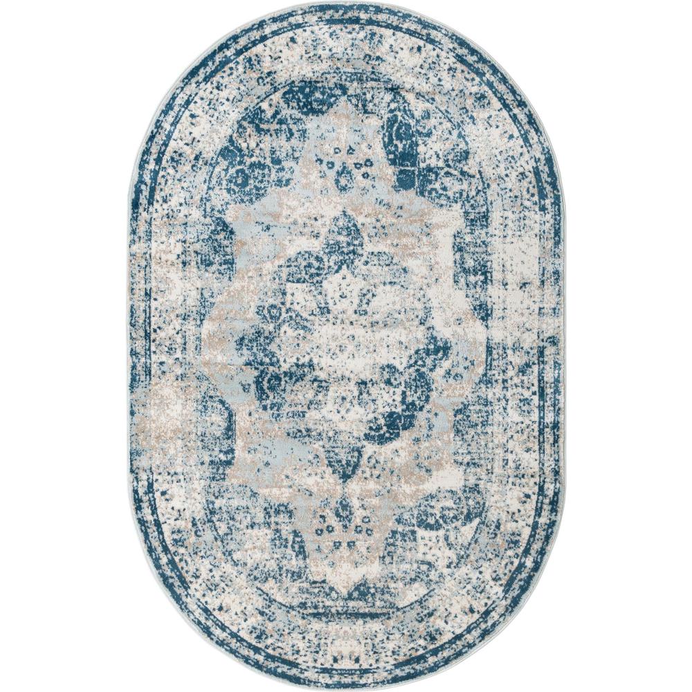 Unique Loom 5x8 Oval Rug in Blue (3151857). Picture 1