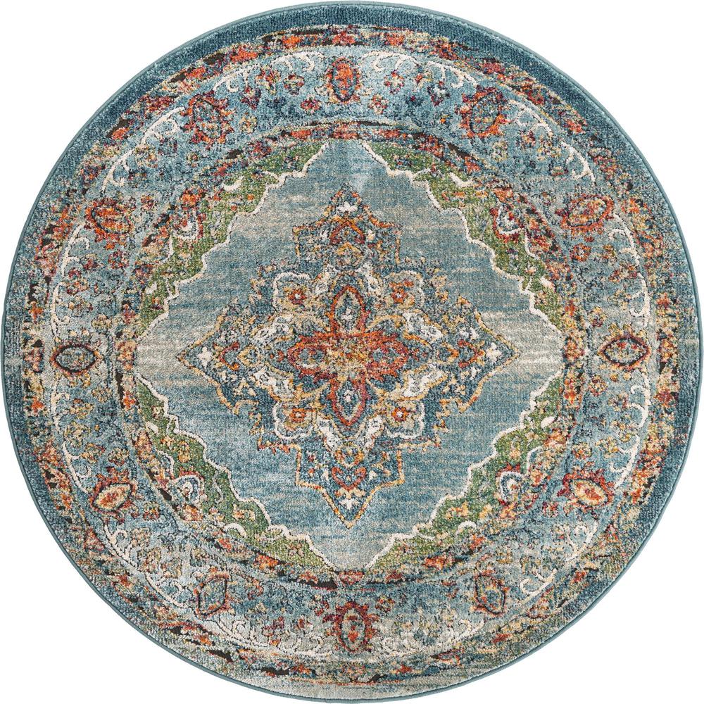 Unique Loom 5 Ft Round Rug in Blue (3161933). Picture 1