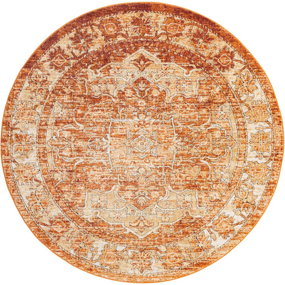 Unique Loom 8 Ft Round Rug in Rust Red (3161883). Picture 1