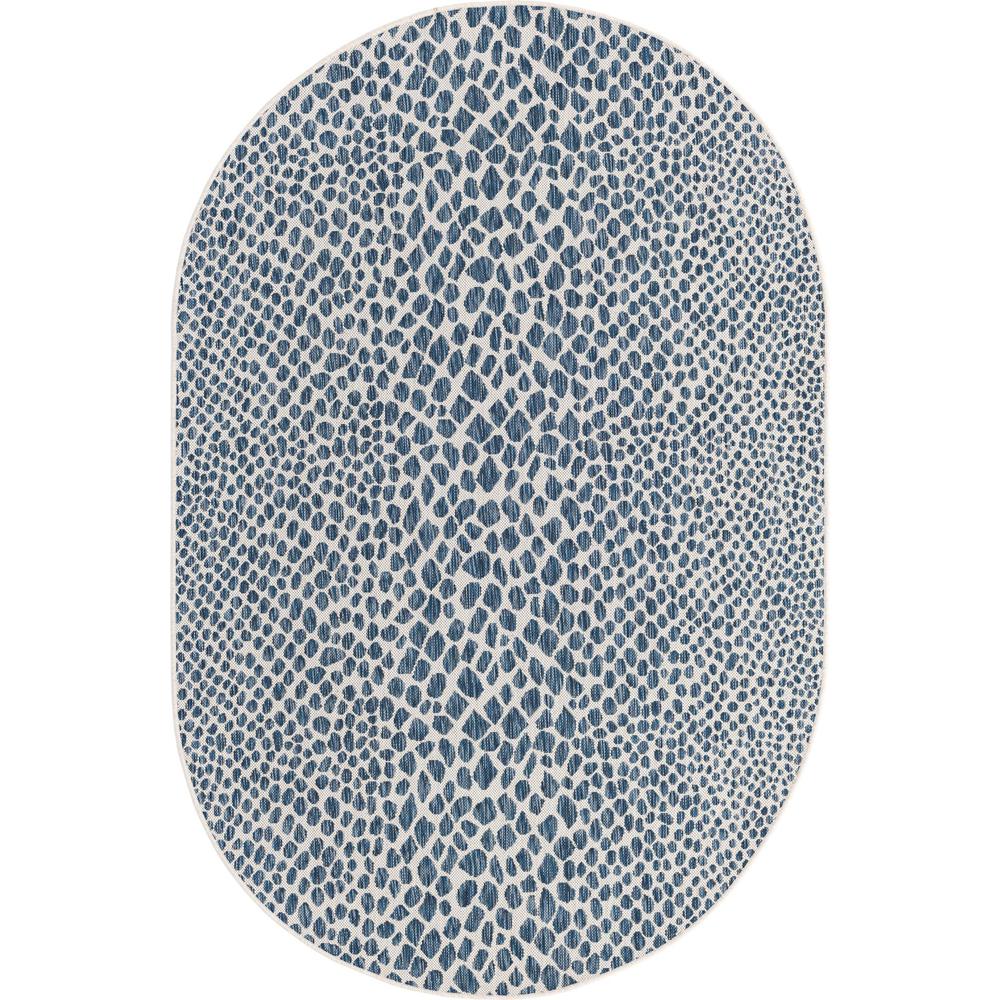 Jill Zarin Outdoor Cape Town Area Rug 5' 3" x 8' 0", Oval Blue. Picture 1