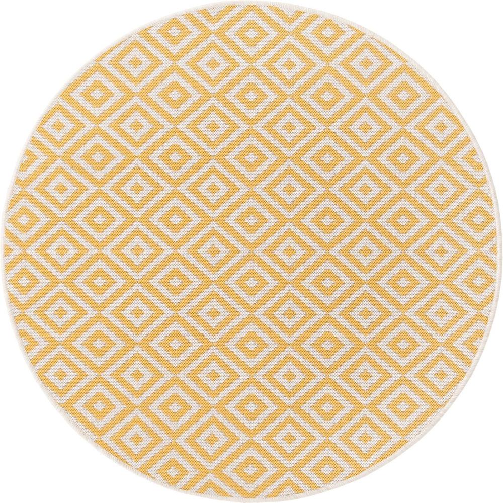 Jill Zarin Outdoor Costa Rica Area Rug 4' 0" x 4' 0", Round Yellow Ivory. Picture 1
