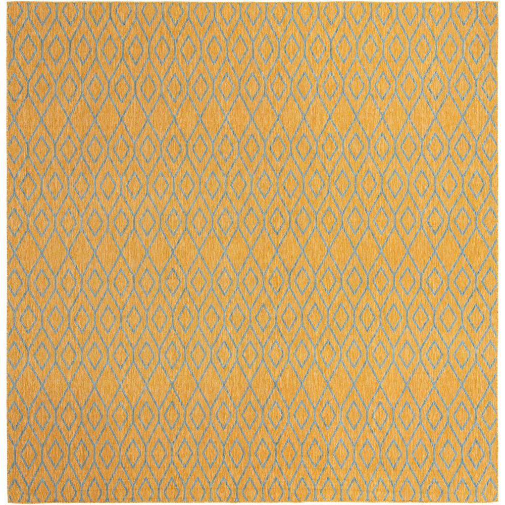 Jill Zarin Outdoor Turks and Caicos Area Rug 13' 0" x 13' 0", Square Yellow and Aqua. Picture 1