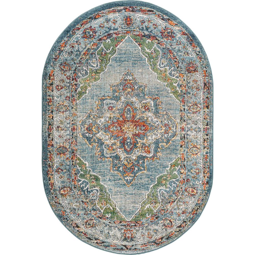 Unique Loom 4x6 Oval Rug in Blue (3161940). Picture 1