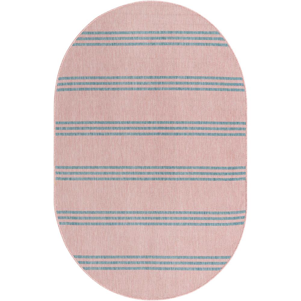 Jill Zarin Outdoor Anguilla Area Rug 5' 3" x 8' 0", Oval Pink and Aqua. Picture 1