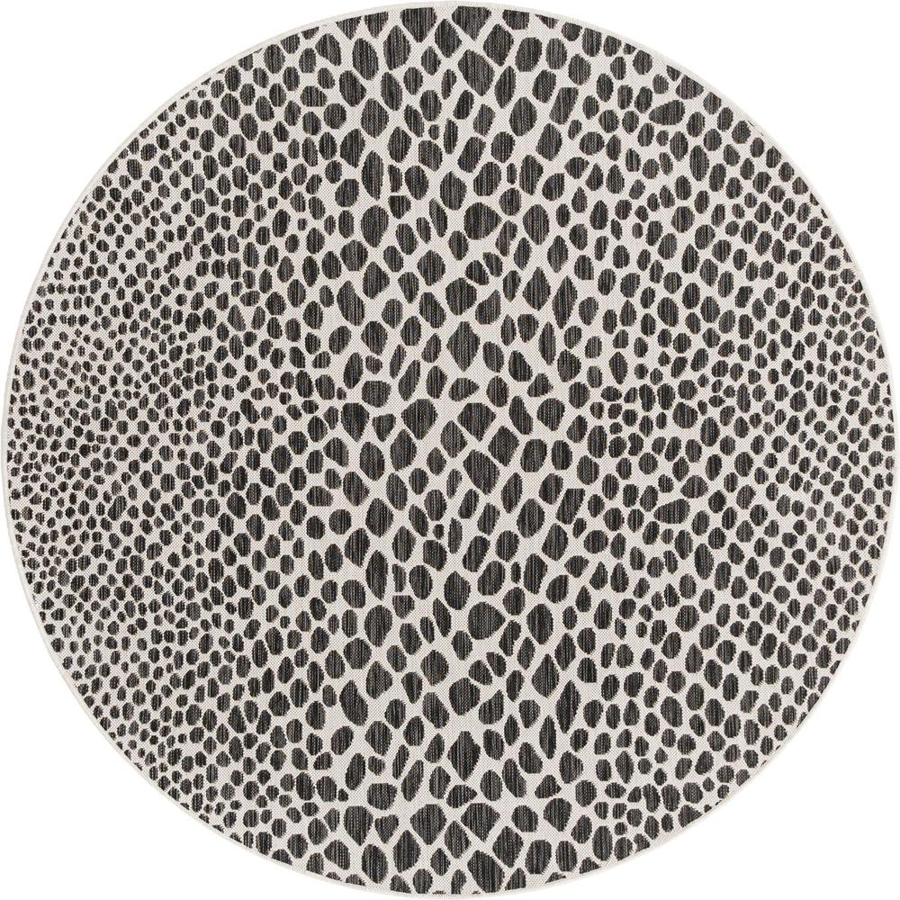 Jill Zarin Outdoor Collection, Area Rug, Black, 6' 7" x 6' 7", Round. Picture 1