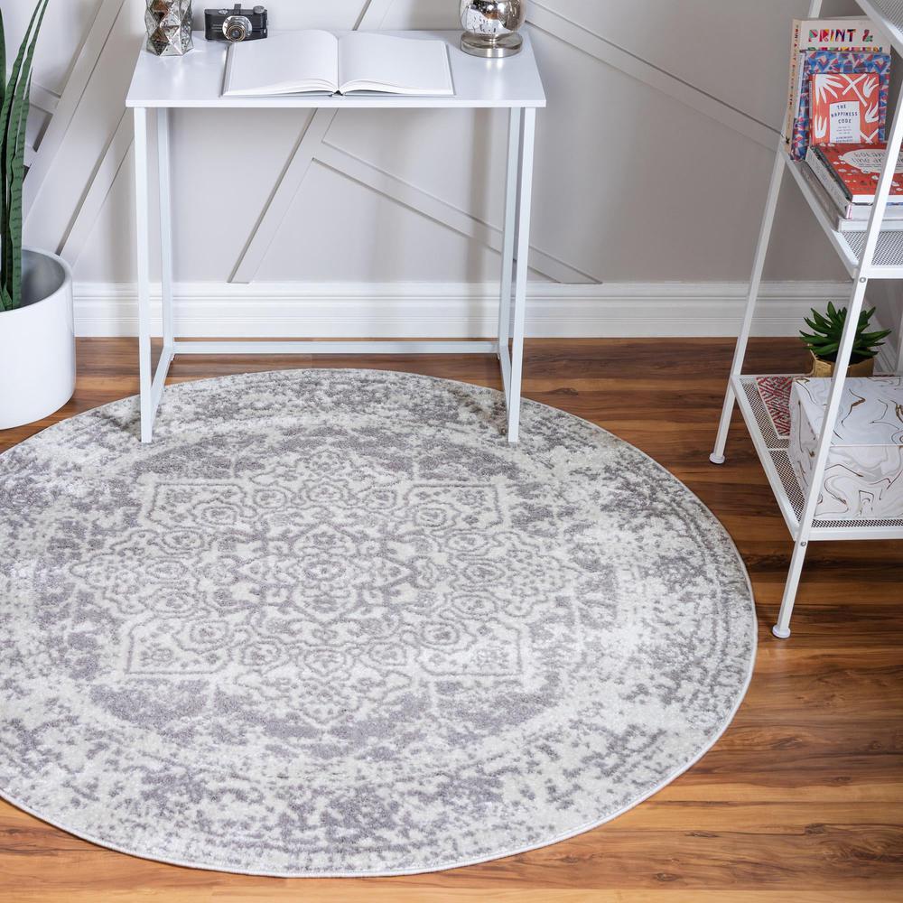 Unique Loom 3 Ft Round Rug in White (3150260). Picture 2