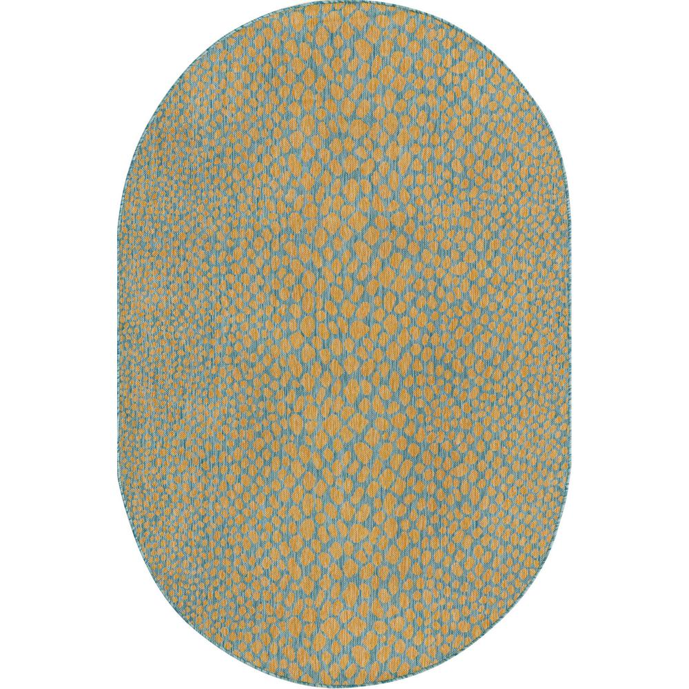 Jill Zarin Outdoor Cape Town Area Rug 5' 3" x 8' 0", Oval Yellow and Aqua. Picture 1