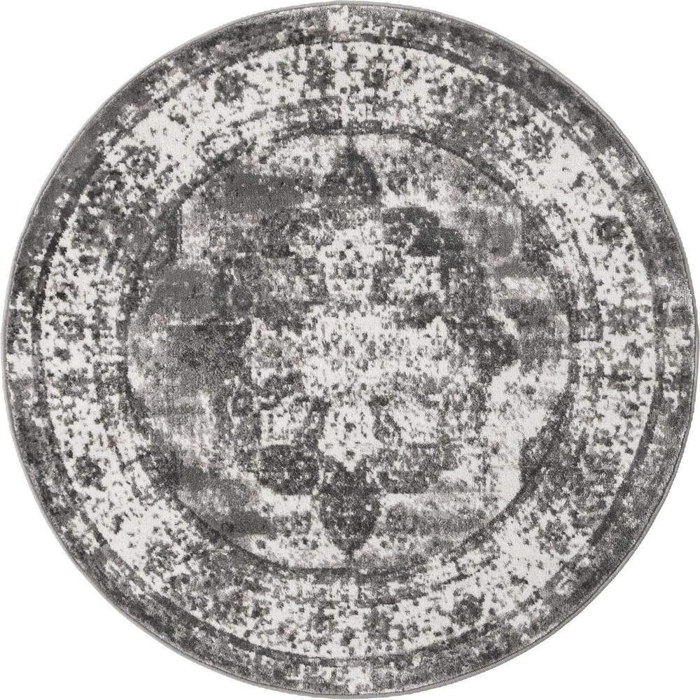 Unique Loom 4 Ft Round Rug in Gray (3151840). Picture 1