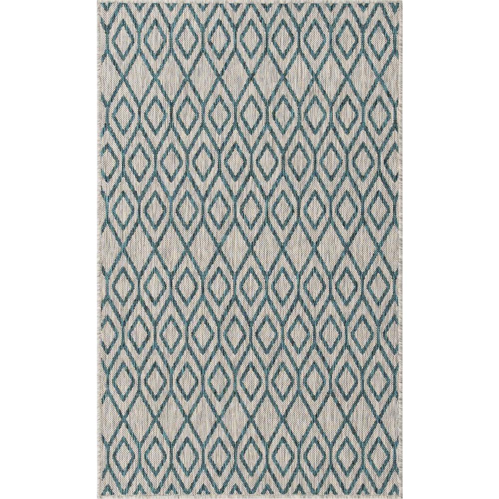 Jill Zarin Outdoor Turks and Caicos Area Rug 3' 3" x 5' 3", Rectangular Gray Teal. Picture 1