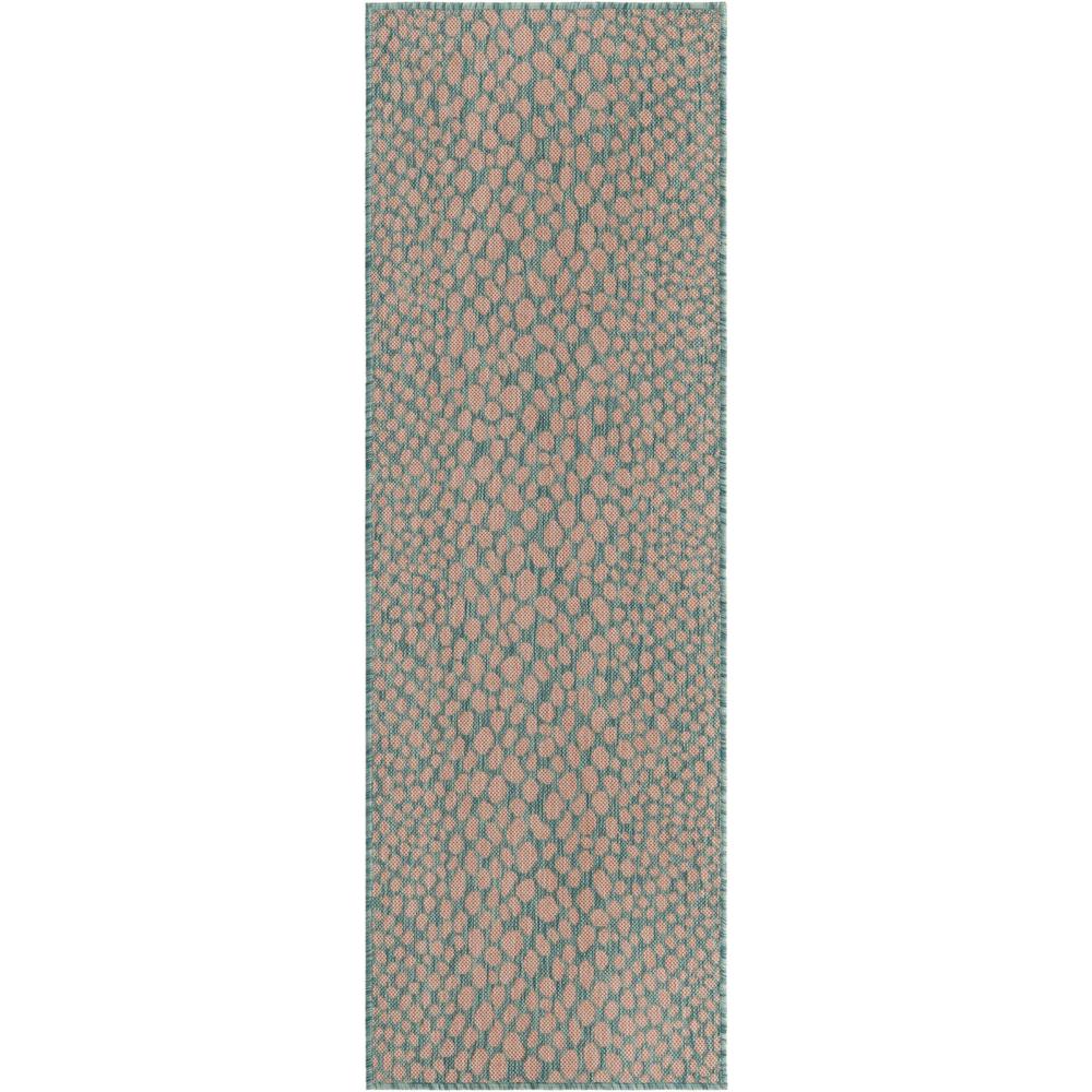 Jill Zarin Outdoor Cape Town Area Rug 2' 0" x 6' 0", Runner Pink and Aqua. Picture 1