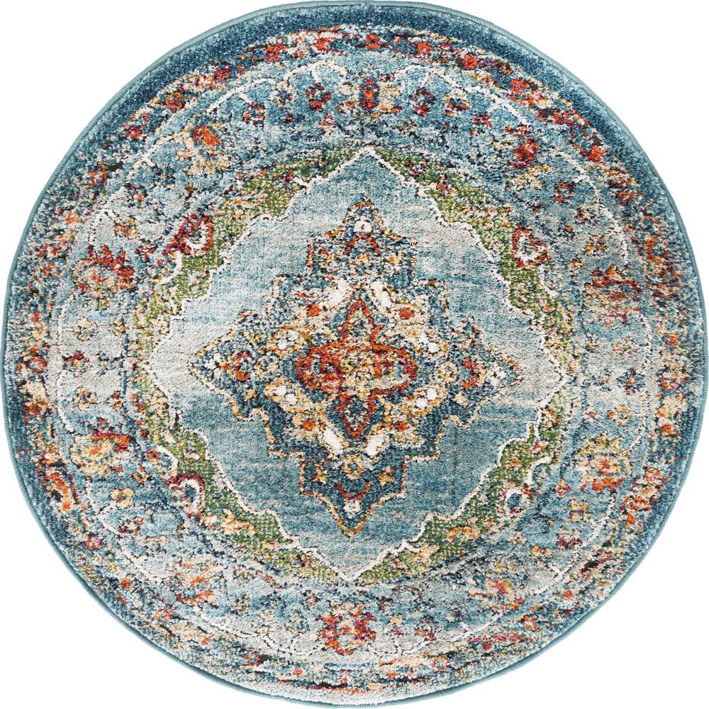 Unique Loom 3 Ft Round Rug in Blue (3161932). Picture 1