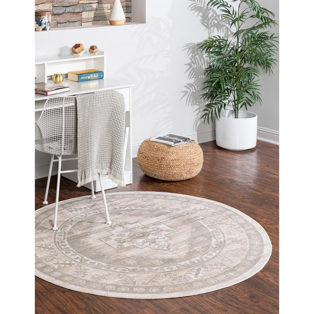 Unique Loom 3 Ft Round Rug in Cloud Gray (3154983). Picture 3
