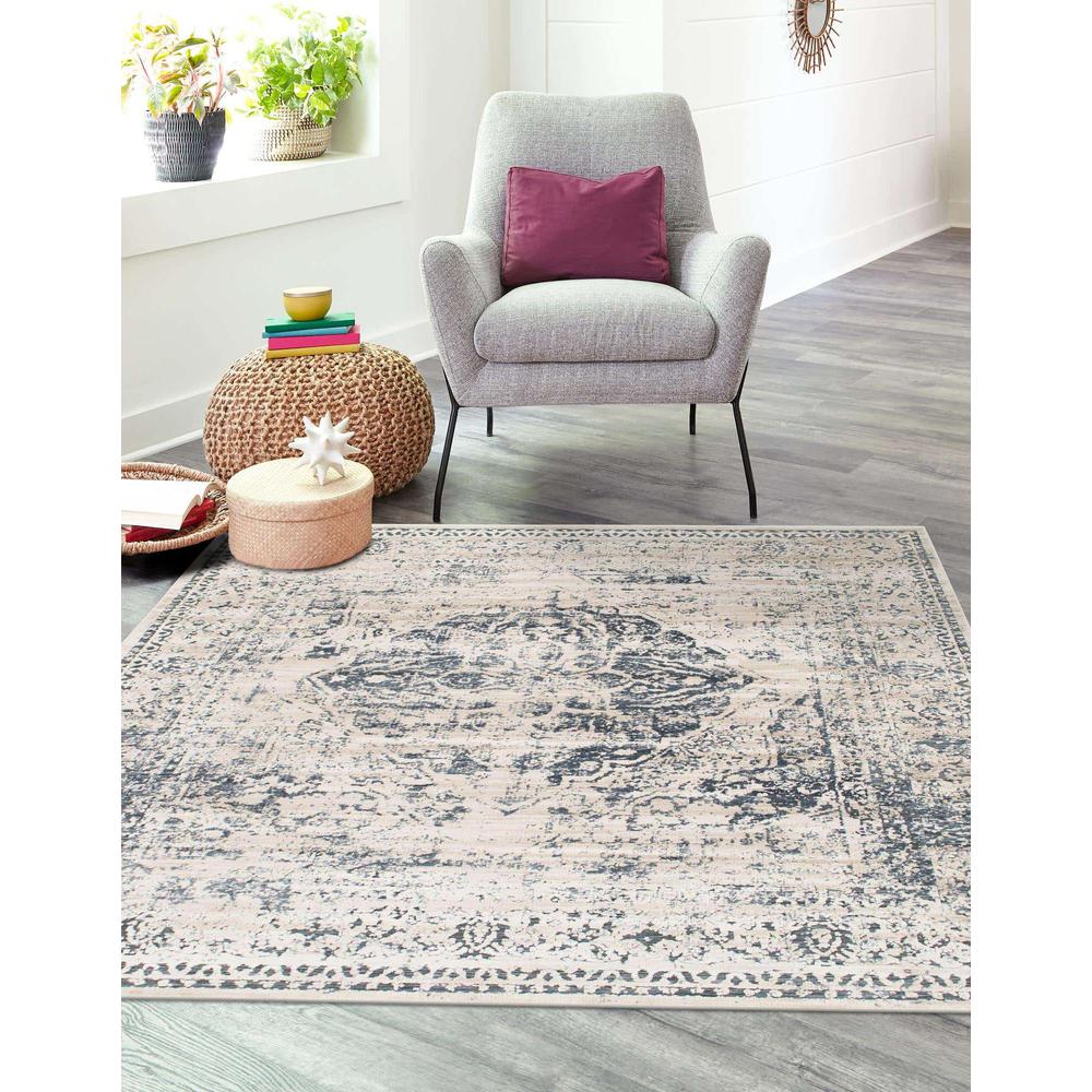 Chateau Hoover Area Rug 5' 0" x 5' 0", Square Dark Blue. Picture 3
