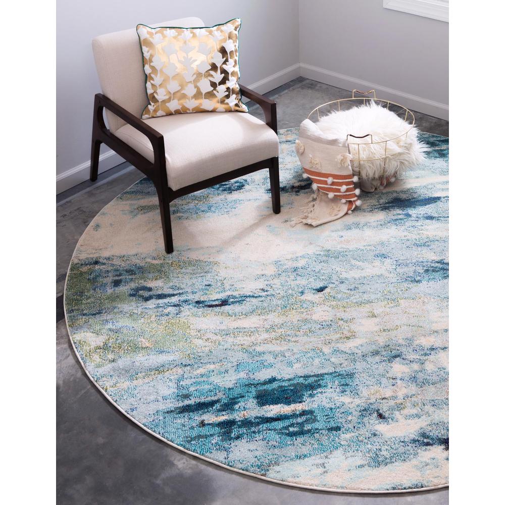 Unique Loom 3 Ft Round Rug in Light Blue (3153820). Picture 2