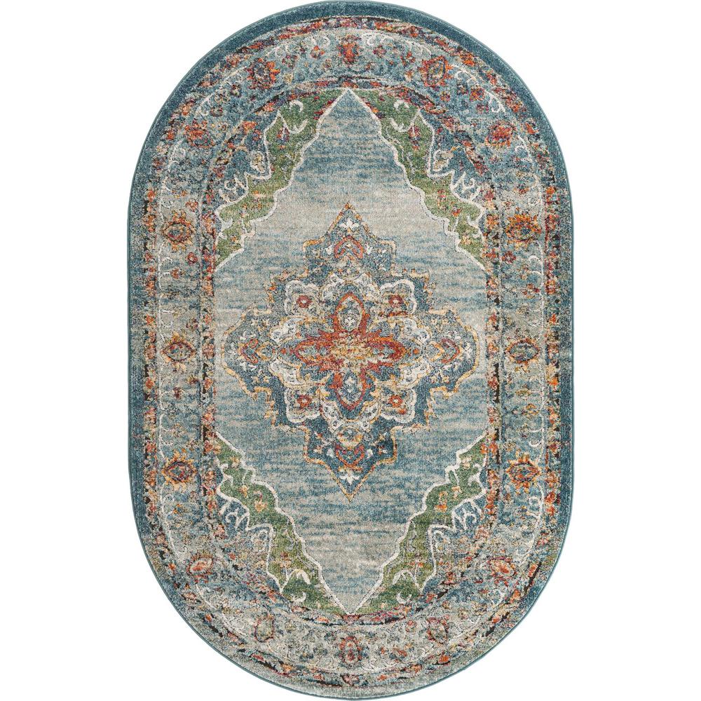 Unique Loom 5x8 Oval Rug in Blue (3161941). Picture 1