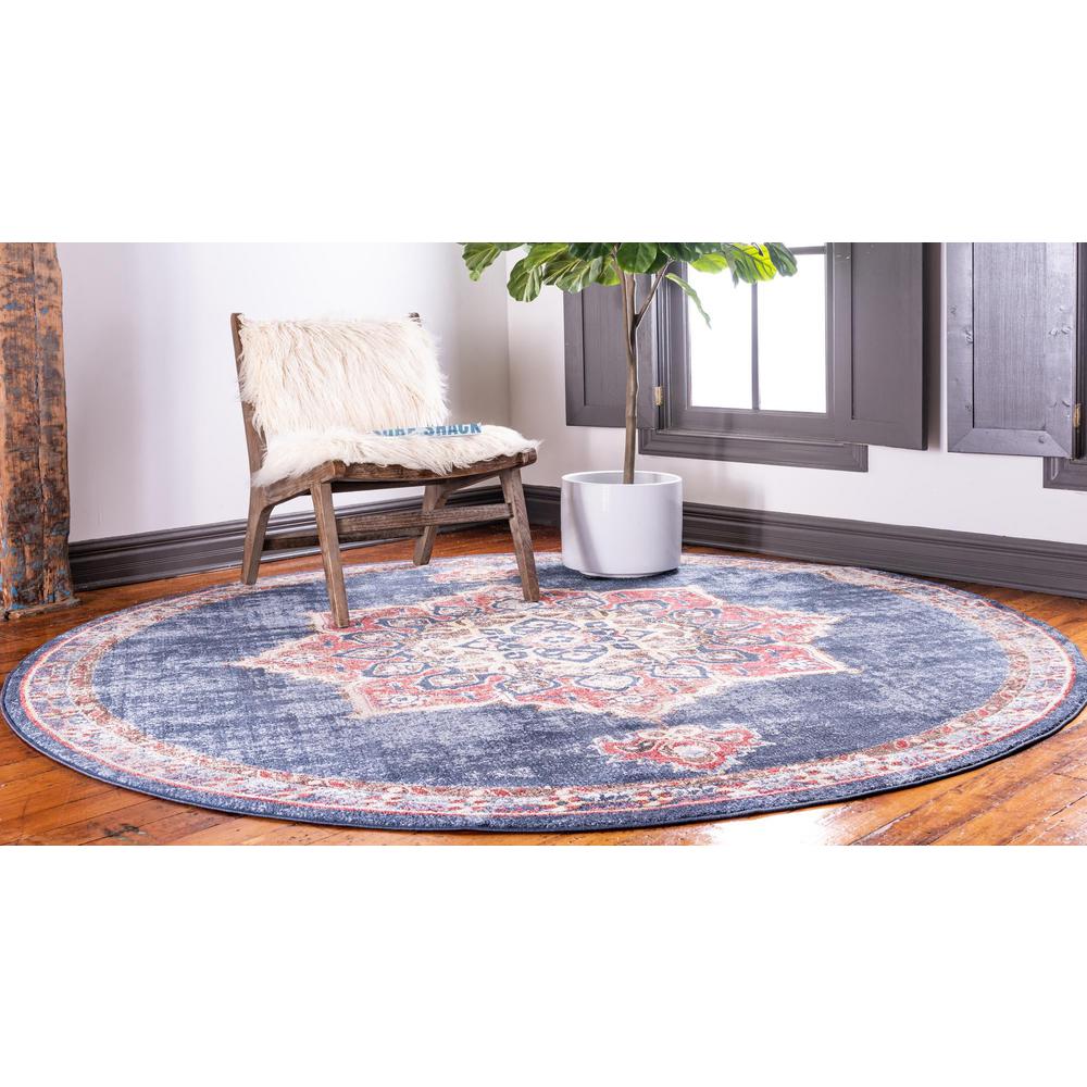 Unique Loom 3 Ft Round Rug in Navy Blue (3153858). Picture 3