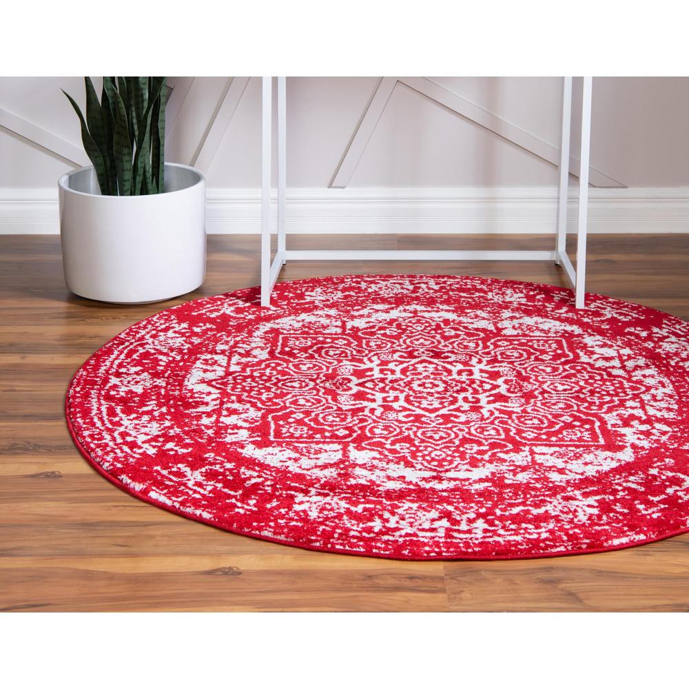 Unique Loom 3 Ft Round Rug in Red (3150428). Picture 3