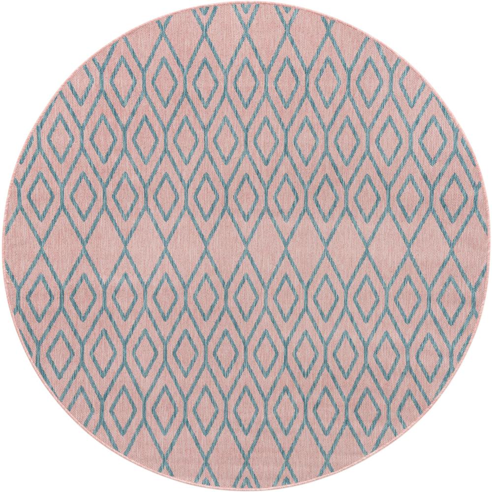 Jill Zarin Outdoor Turks and Caicos Area Rug 6' 7" x 6' 7", Round Pink and Aqua. Picture 1