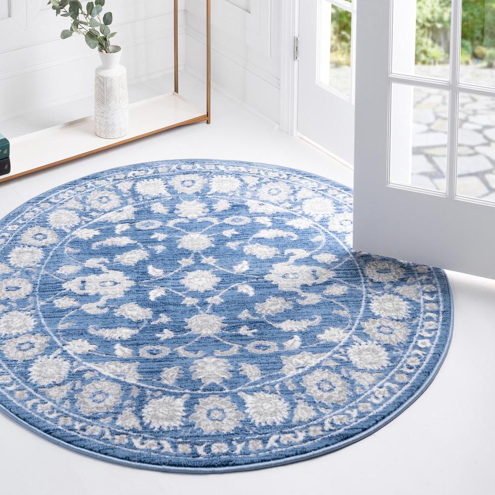 Unique Loom 3 Ft Round Rug in Blue (3150728). Picture 2