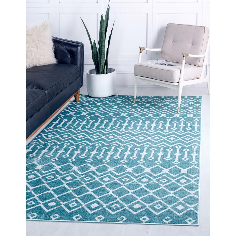 Moroccan Trellis Rug, Teal/Ivory (10' 8 x 16' 5). Picture 2