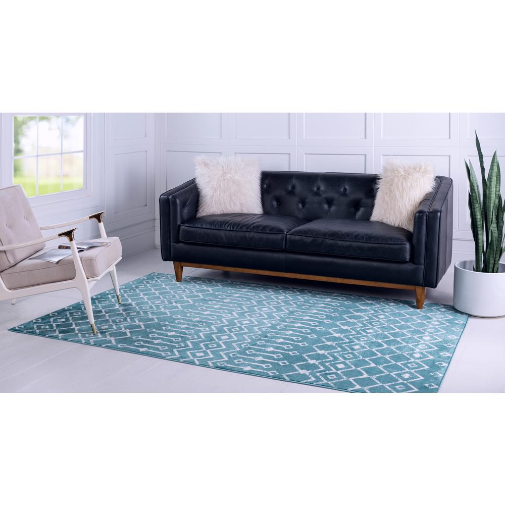 Moroccan Trellis Rug, Teal/Ivory (10' 8 x 16' 5). Picture 3