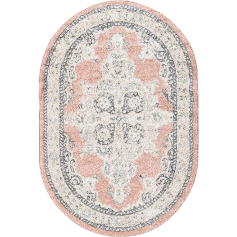 Unique Loom 4x6 Oval Rug in Pink (3158901). Picture 1