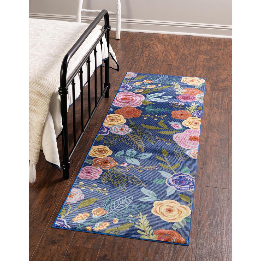 Blossom Collection, Area Rug, Blue, 2' 7" x 12' 0", Runner. Picture 2