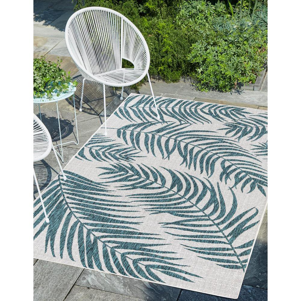 Outdoor Botanical Collection, Area Rug, Teal Ivory, 9' 0" x 12' 0", Rectangular. Picture 1