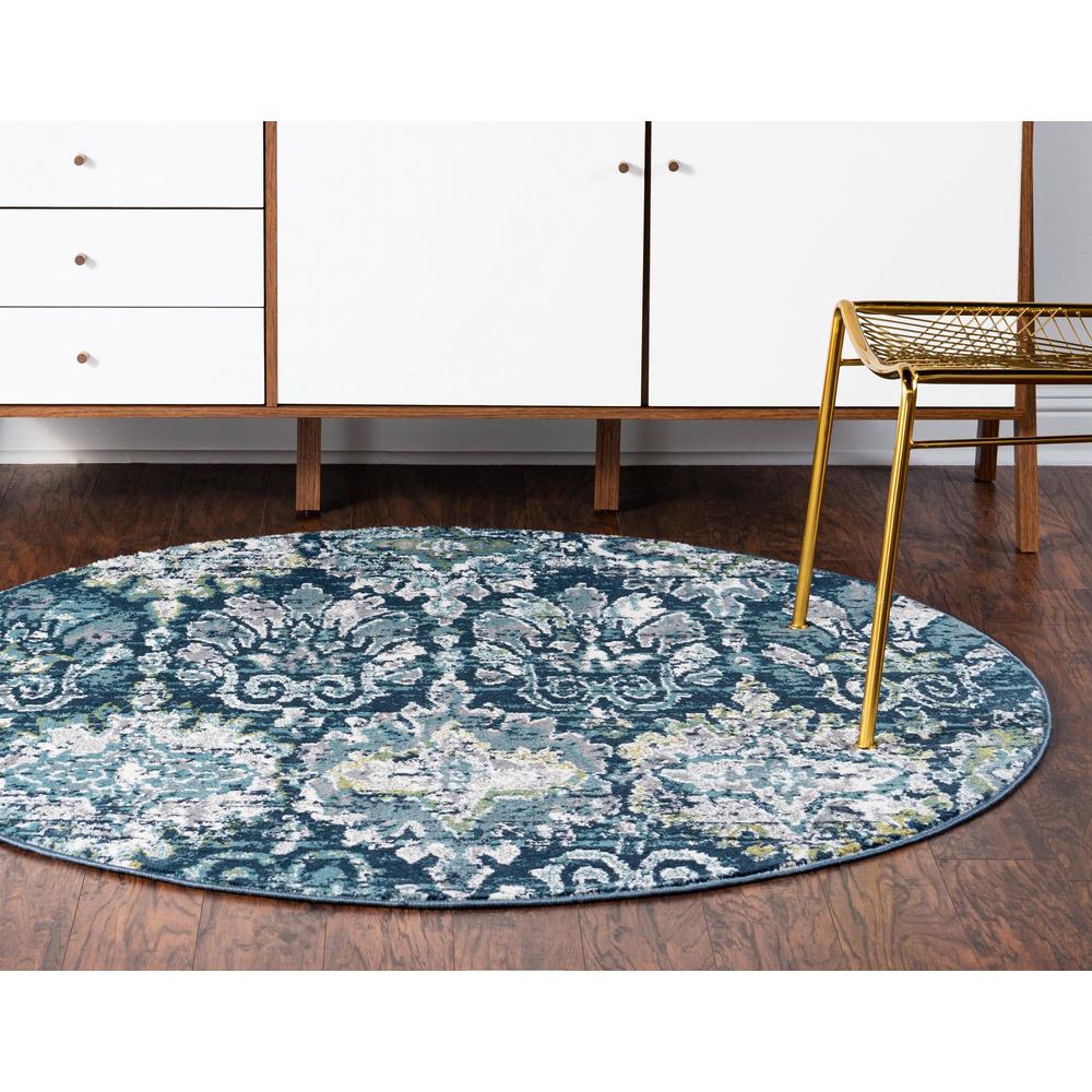 Unique Loom 5 Ft Round Rug in Navy Blue (3150137). Picture 3