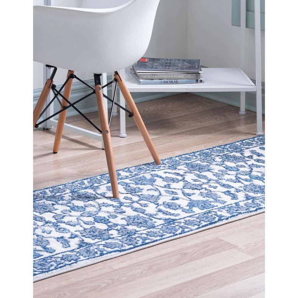 Boston Floral Area Rug 3' 3" x 16' 5", Runner White Blue. Picture 3