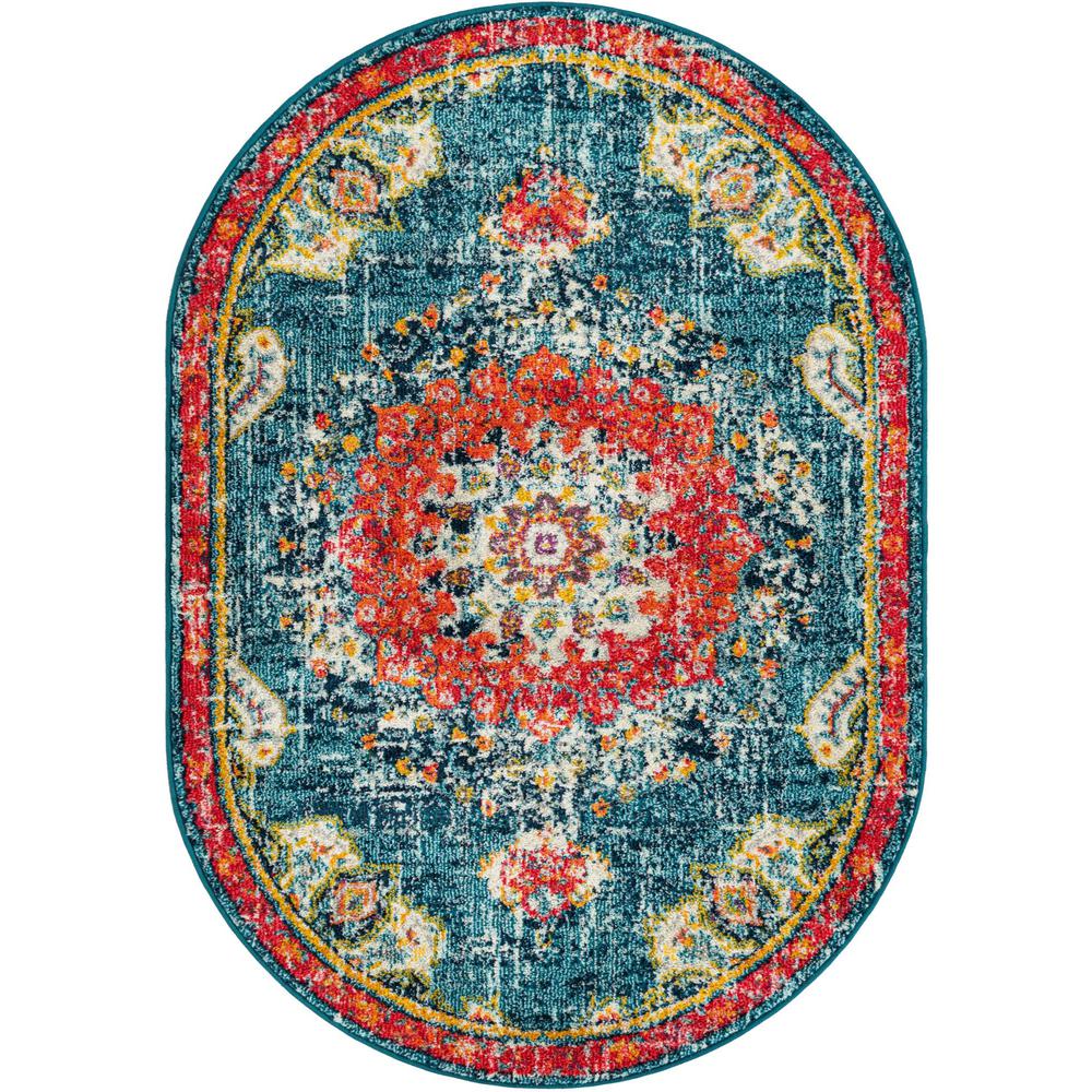 Penrose Alexis Area Rug 4' 1" x 6' 1", Oval Blue. Picture 1