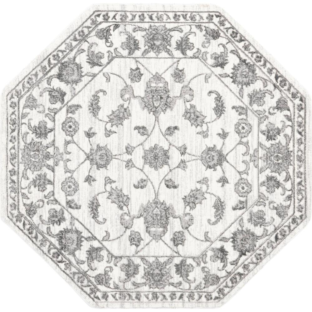 Boston Floral Area Rug 5' 3" x 5' 3", Octagon white Gray. Picture 1