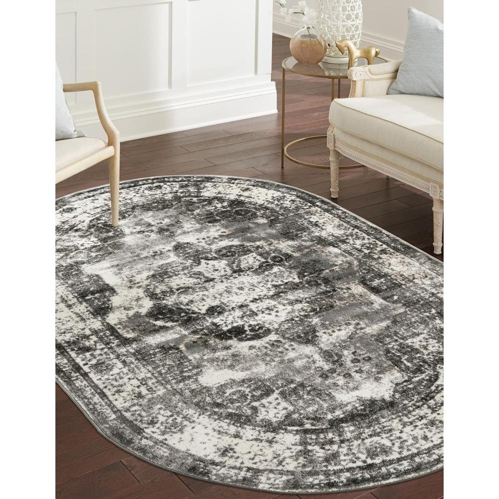 Unique Loom 8x10 Oval Rug in Gray (3151842). Picture 1