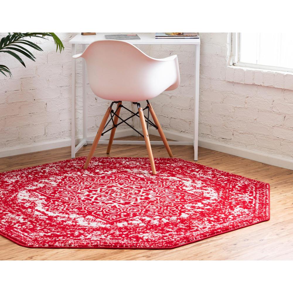 Unique Loom 5 Ft Octagon Rug in Red (3150437). Picture 3