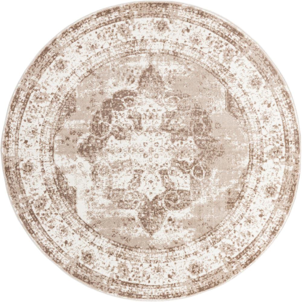 Unique Loom 7 Ft Round Rug in Light Brown (3147049). Picture 1