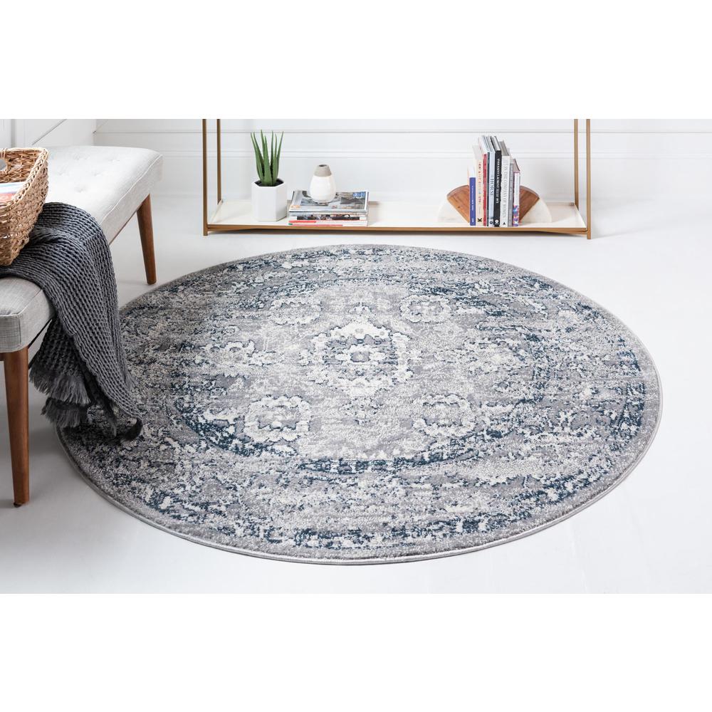 Unique Loom 5 Ft Round Rug in Gray (3150074). Picture 4