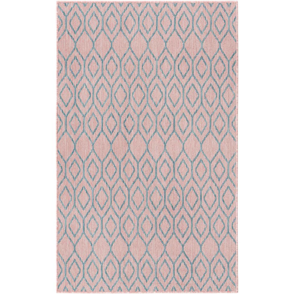 Jill Zarin Outdoor Turks and Caicos Area Rug 4' 0" x 6' 0", Rectangular Pink and Aqua. Picture 1