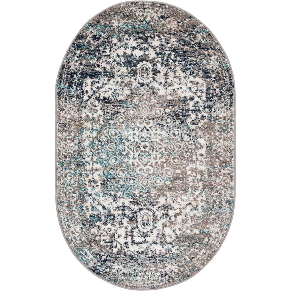 Unique Loom 3x5 Oval Rug in Gray (3150530). Picture 1
