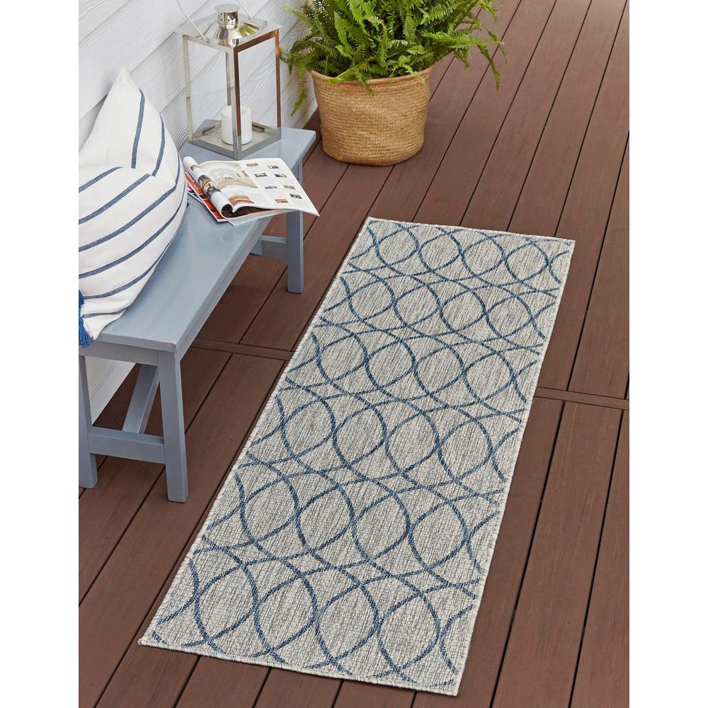Outdoor Trellis Collection, Area Rug, Gray Blue, 2' 0" x 6' 0", Runner. Picture 2