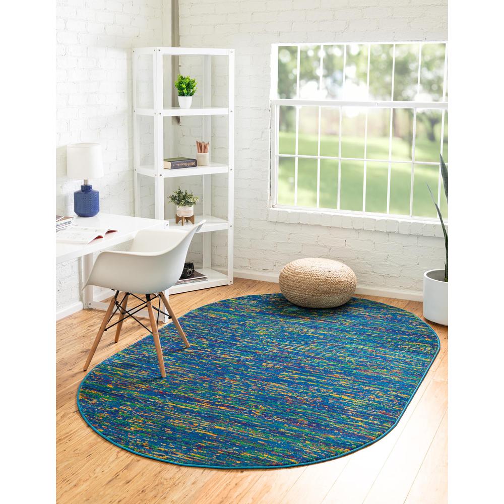 Unique Loom 5x8 Oval Rug in Blue (3160752). Picture 2
