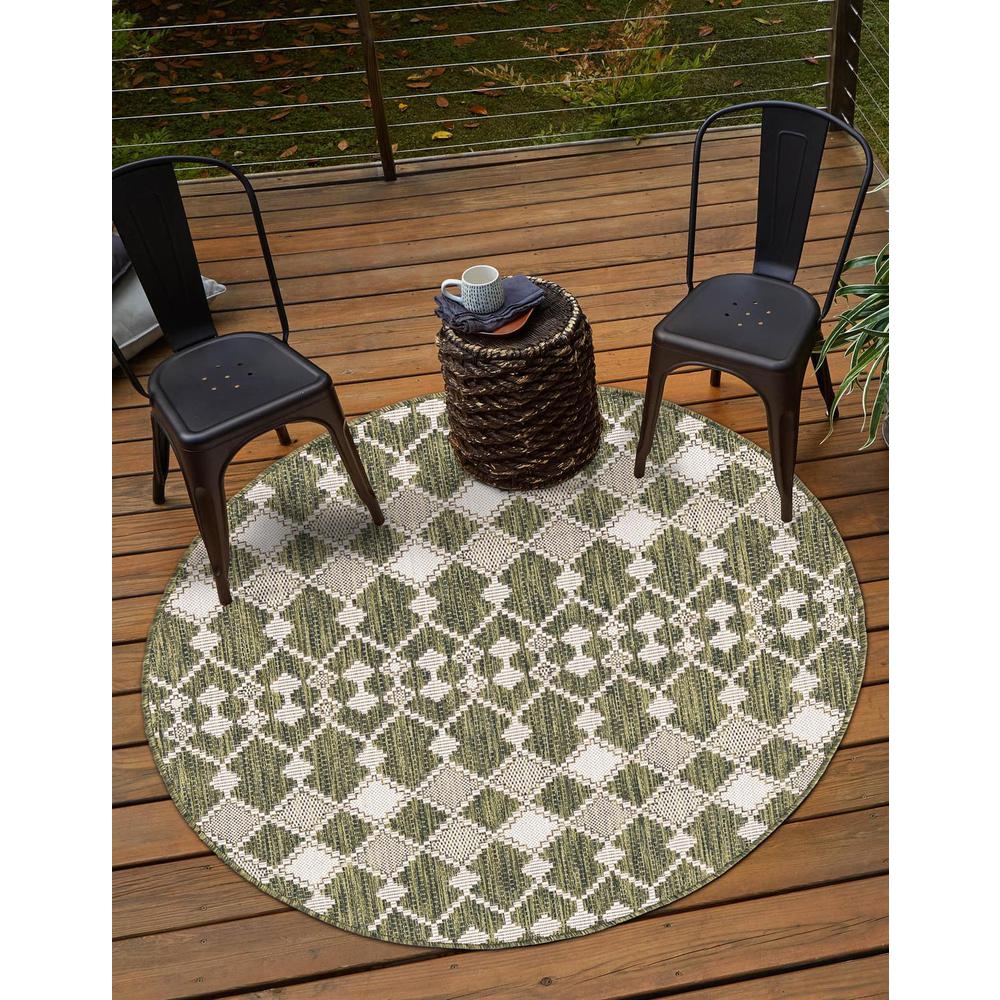Outdoor Trellis Collection, Area Rug, Green, 3' 0" x 3' 0", Round. Picture 2
